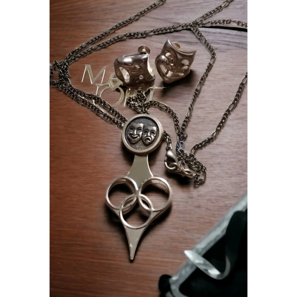 Vintage comedy and tragedy necklace and earring set
